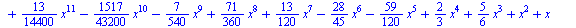 `+`(`*`(`/`(1, 207360000), `*`(`^`(x, 20))), `-`(`*`(`/`(1, 2592000), `*`(`^`(x, 18)))), `*`(`/`(1, 72000), `*`(`^`(x, 16))), `*`(`/`(1, 1728000), `*`(`^`(x, 15))), `-`(`*`(`/`(19, 64800), `*`(`^`(x, ...