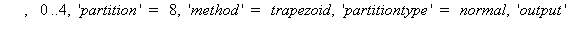 ApproximateInt(x^(1/2)*sin(x), 0 .. 4, 'partition' = 8, 'method' = trapezoid, 'partitiontype' = normal, 'output' = 'plot')