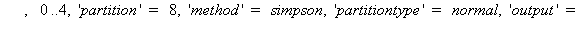 ApproximateInt(x^(1/2)*sin(x), 0 .. 4, 'partition' = 8, 'method' = simpson, 'partitiontype' = normal, 'output' = 'plot')